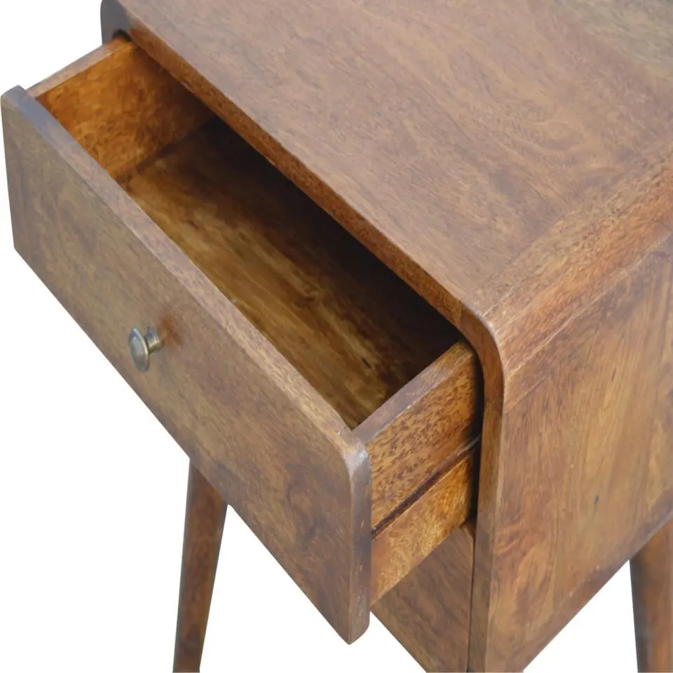 Artisan Furniture Massief Houten Gebogen Nachtkastje met Laden