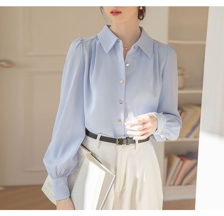 Yohana - Blouse met lange mouwen, kraag en knopen