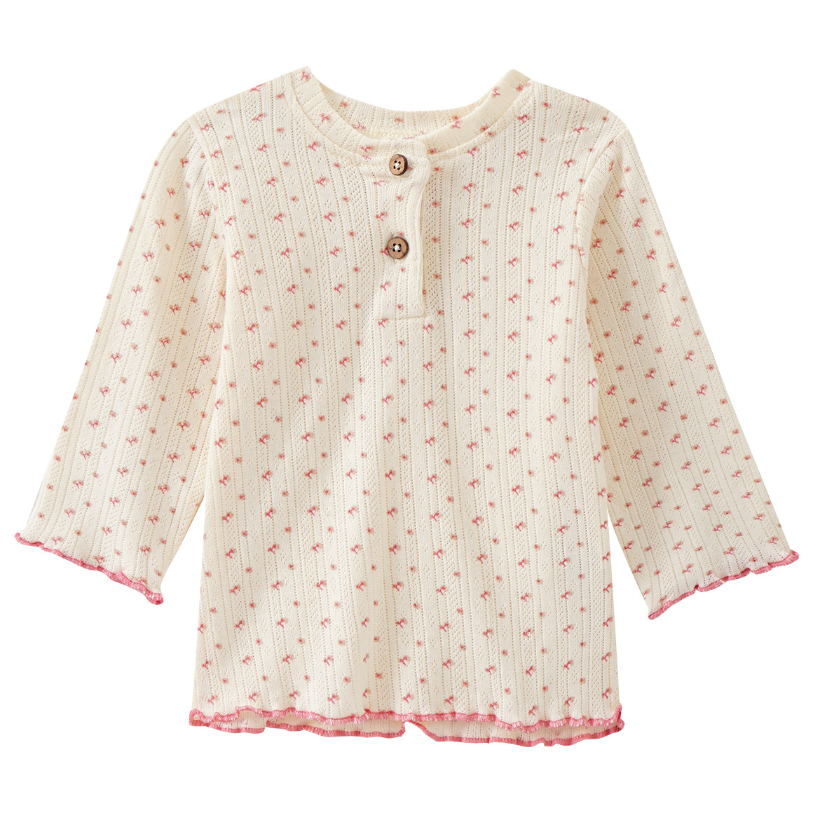Topomini Pure Collection 2 Newborn Langarmshirts mit Ajour-Muster cremeweiss / rosa