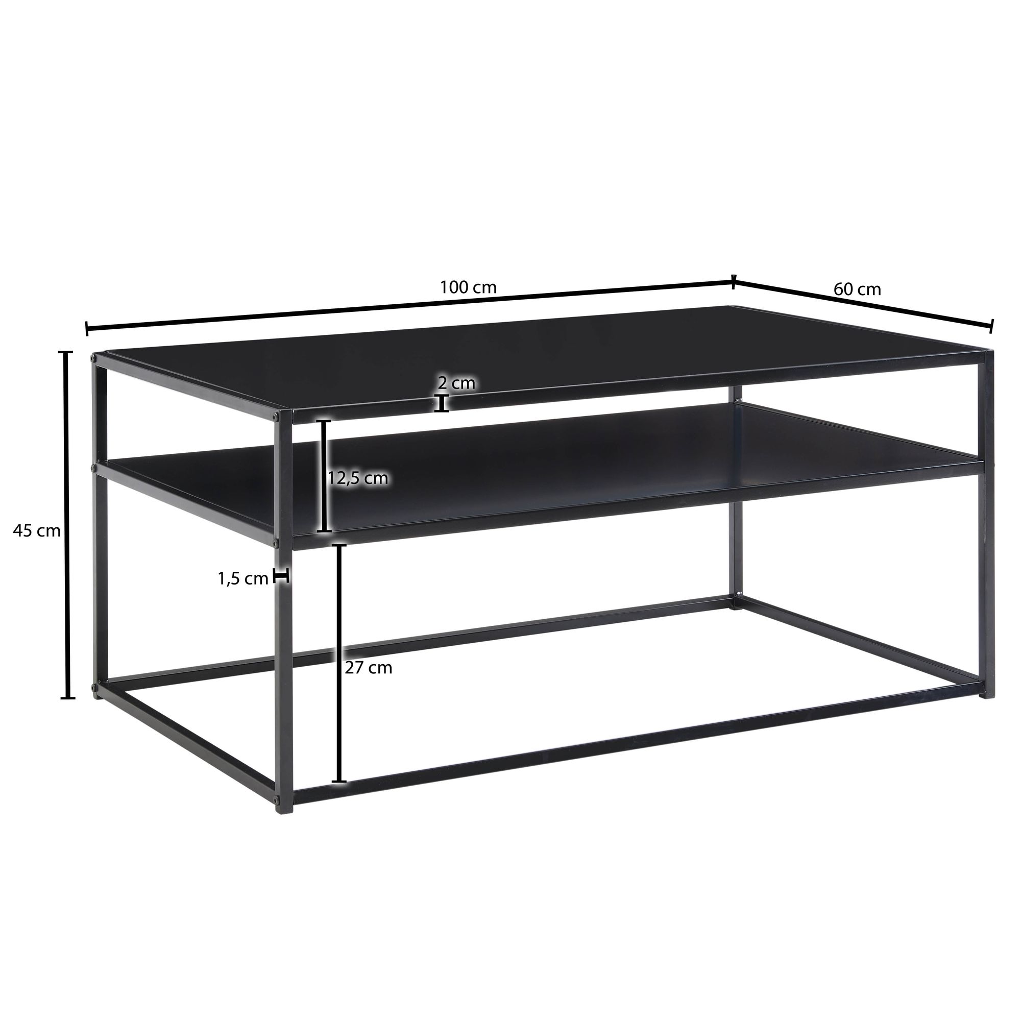 Couchtisch FineBuy Sofatisch 100x60x45 cm Metall Wohnzimmertisch Tisch Stauraum