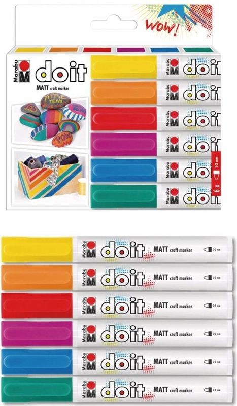 DO IT - Craft Marker Set - 6 Stiften - Geel, Oranje, Rood, Roze, Blauw, Groen - Acrylverf
