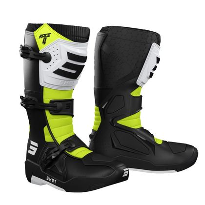 Bottes cross Shot RACE 4 - BLACK WHITE NEON YELLOW 2023 - Noir / Jaune