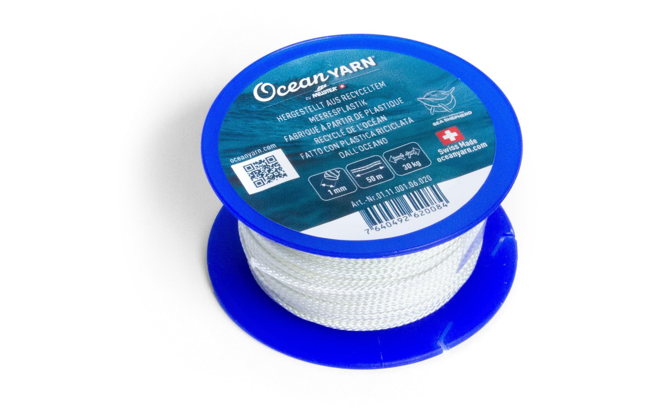 Seil OceanYarn Ø 1 mm, 50 m, 30 kg, WeissKordel aus recyceltem Kunststoff normalgeflochten