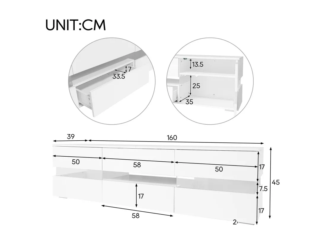 Meuble TV 160cm pour TV 70