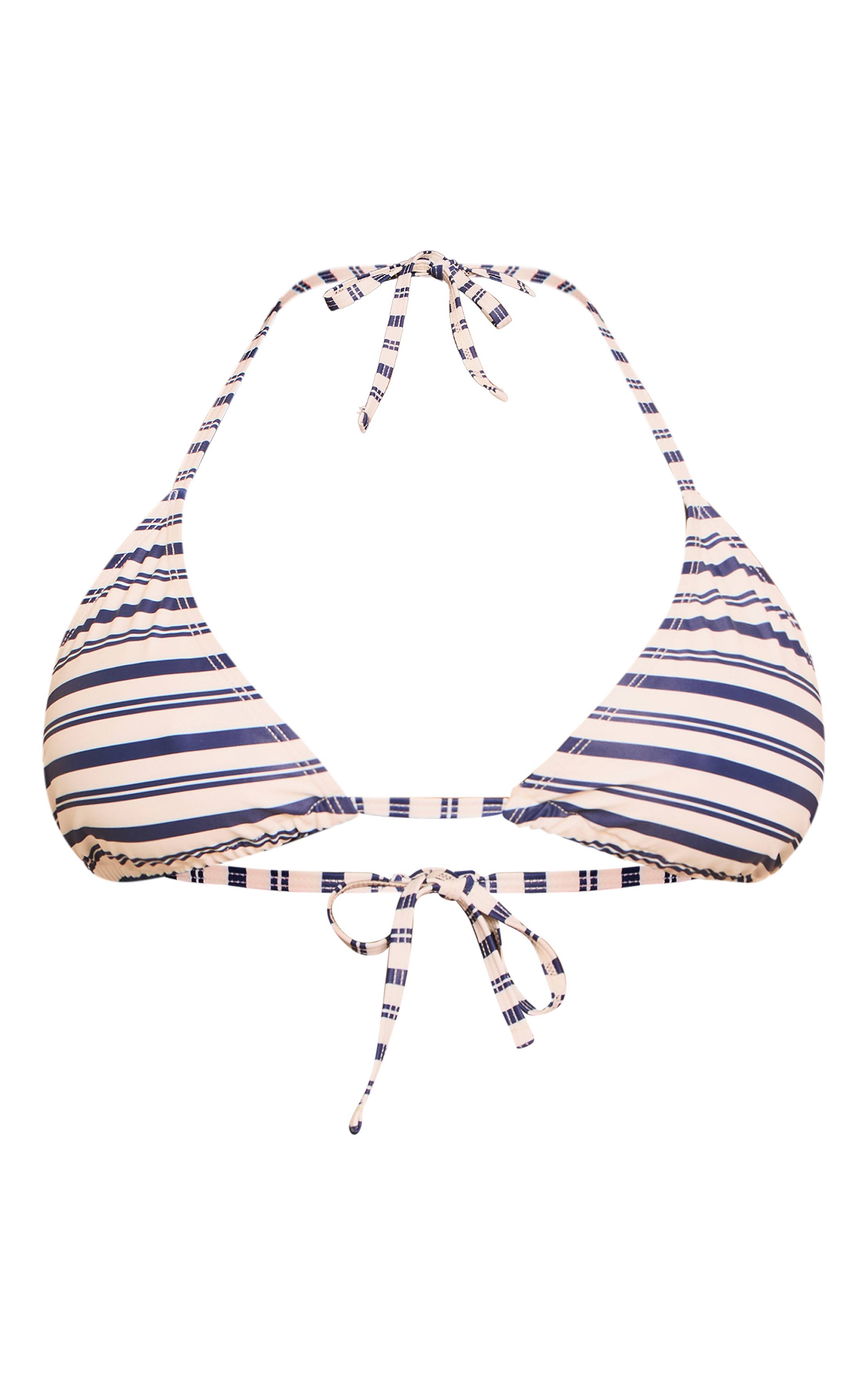 Bleu Marine Bas De Bikini Tanga À Rayures Grande Taille