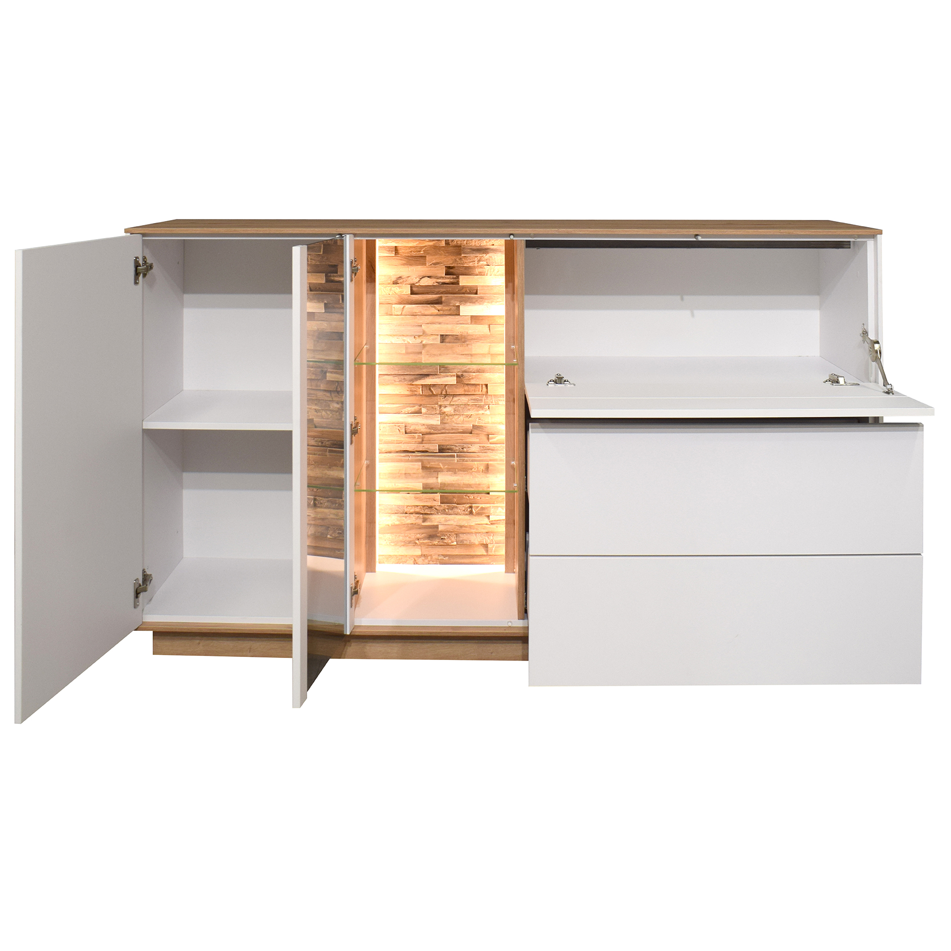 Sideboard - weiß matt - Asteiche - 196 cm