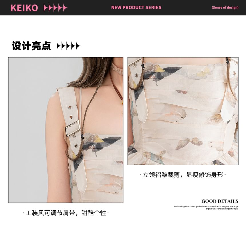 Keiko Girl - Mouwloze mini-A-lijnjurk met vlinderprint / maxi-jurk