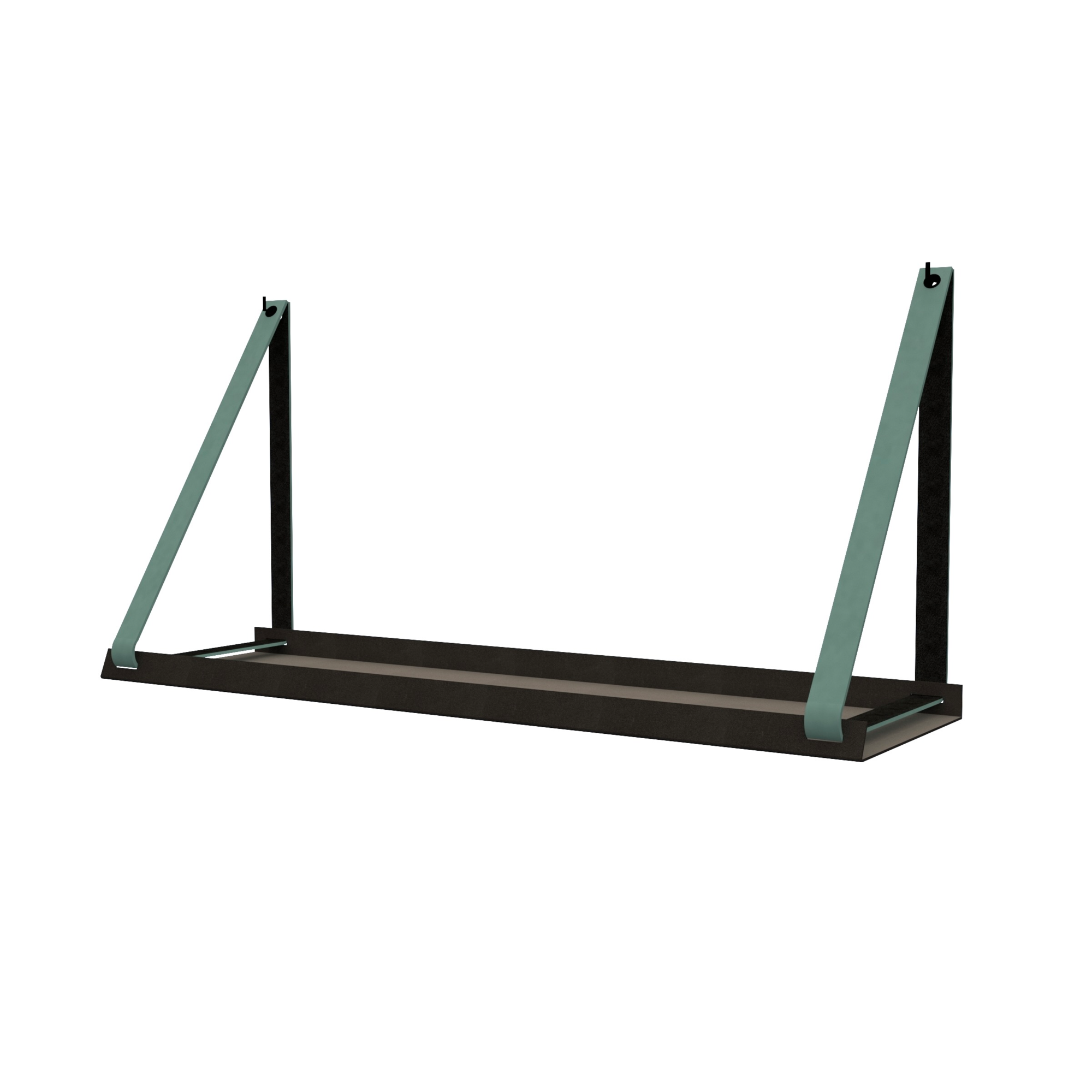 Stalen wandplank 98x20cm - incl. leren plankdragers Stalen wandplank met leren plankdragers - Vaalgroen
