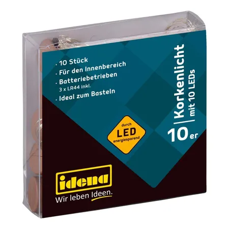Idena 10er Set Korkenlicht, mit je 10 LED´s, warmweiß, inklusive Batterien