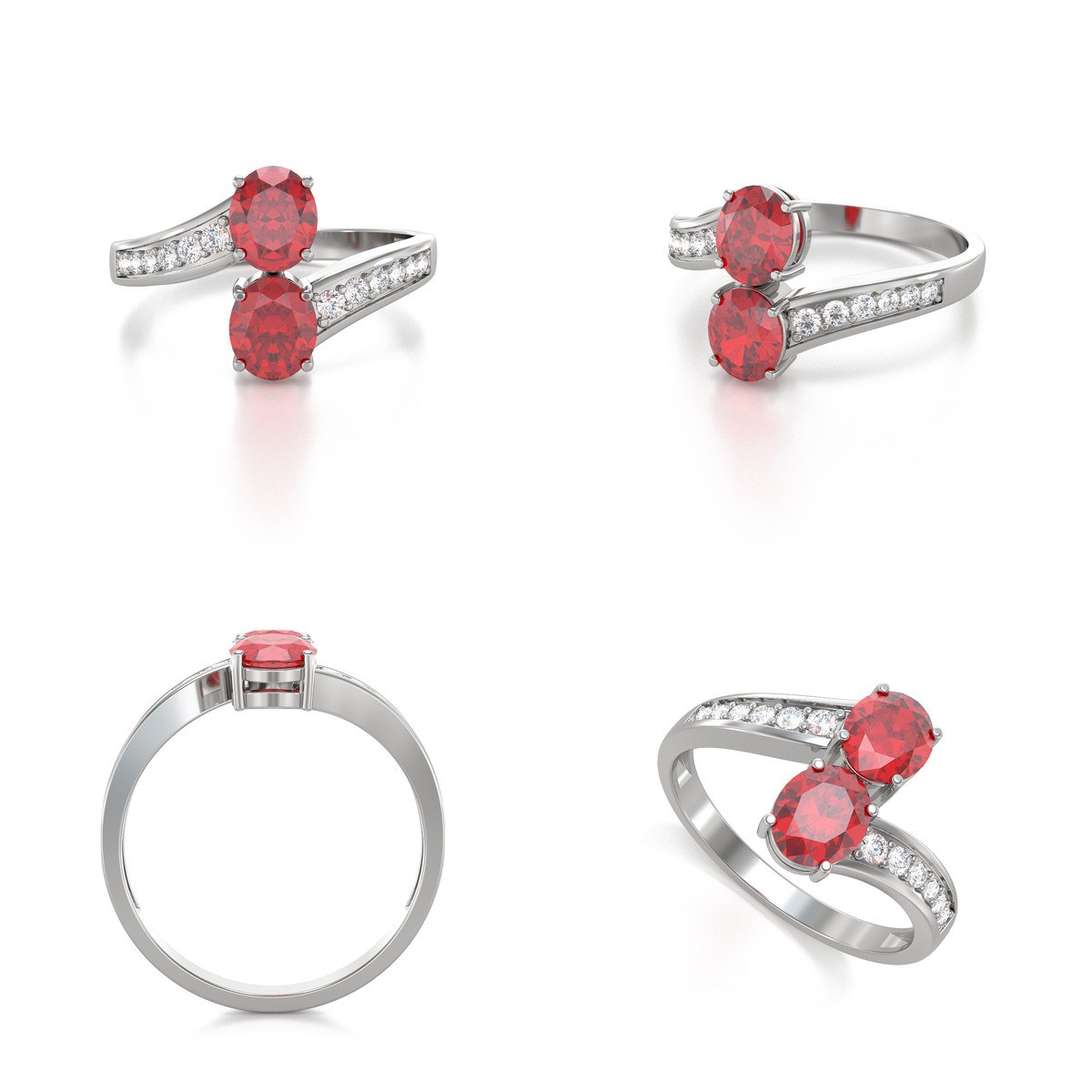 Bague ADEN Or 585 Blanc Rubis et diamants 2.546grs