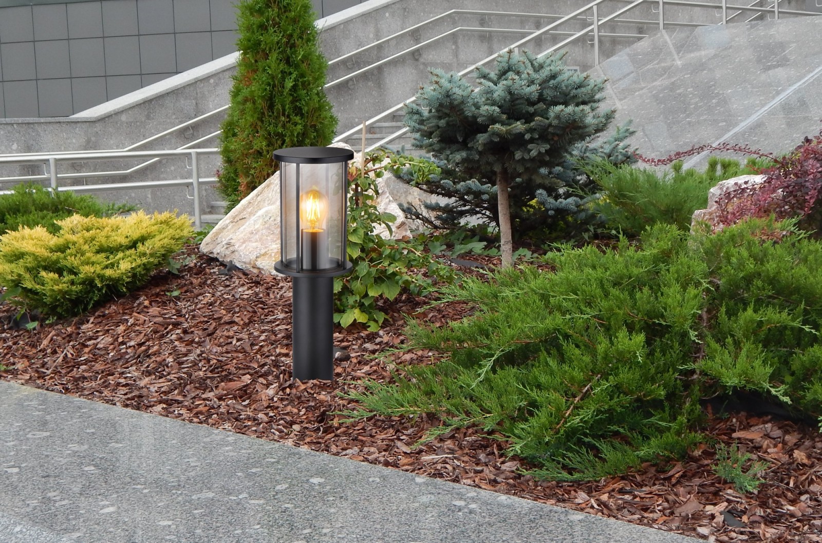 Außen-Wegeleuchte - schwarz matt - rauchfarben - 45 cm