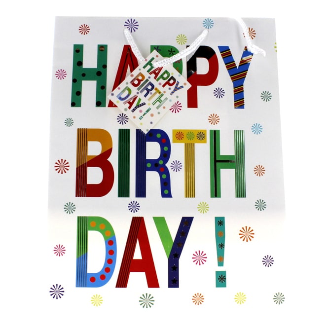 Geschenktasche - Happy Birthday - bunt/silber - ca. 26 x 12,5 x 32 cm