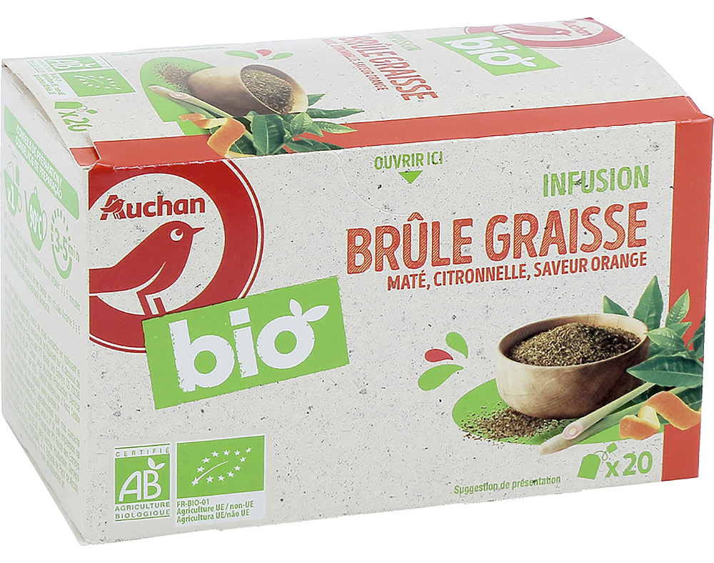INFUSÃO AUCHAN BIO QUEIMA GORDURA 20 SAQUETAS