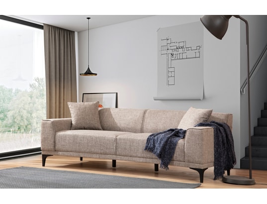 CONCEPT1 - Canapé tissu Petra 3 places fauve 215 x 86 x h87