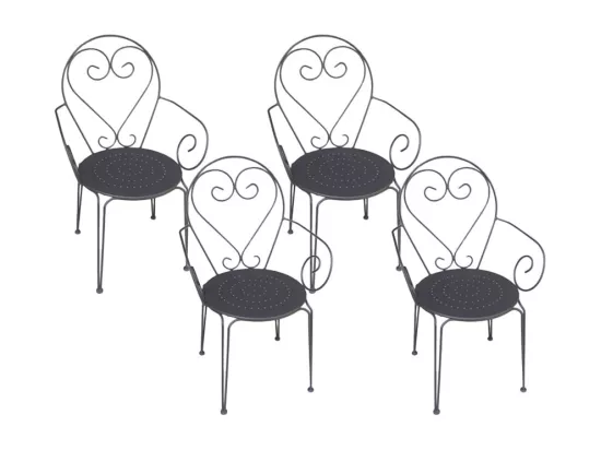 Lot de 4 fauteuils de jardin empilables en métal façon fer forgé - Anthracite - GUERMANTES de MYLIA