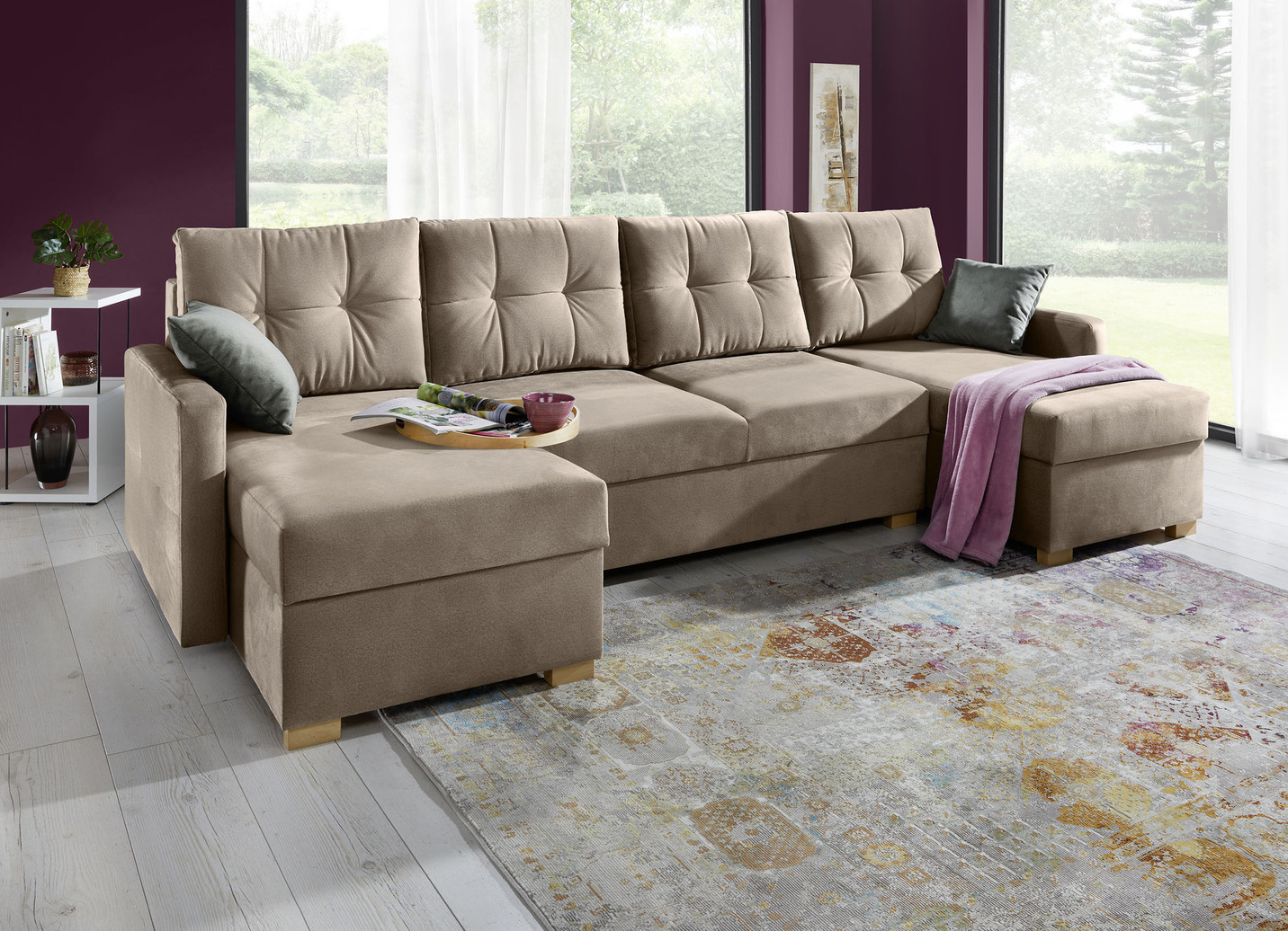 Gemütliche Wohnlandschaft mit Bettfunktion und 3 Bettkästen