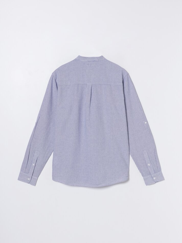 Camisa listrada de algodão e linho - Azul-marinho