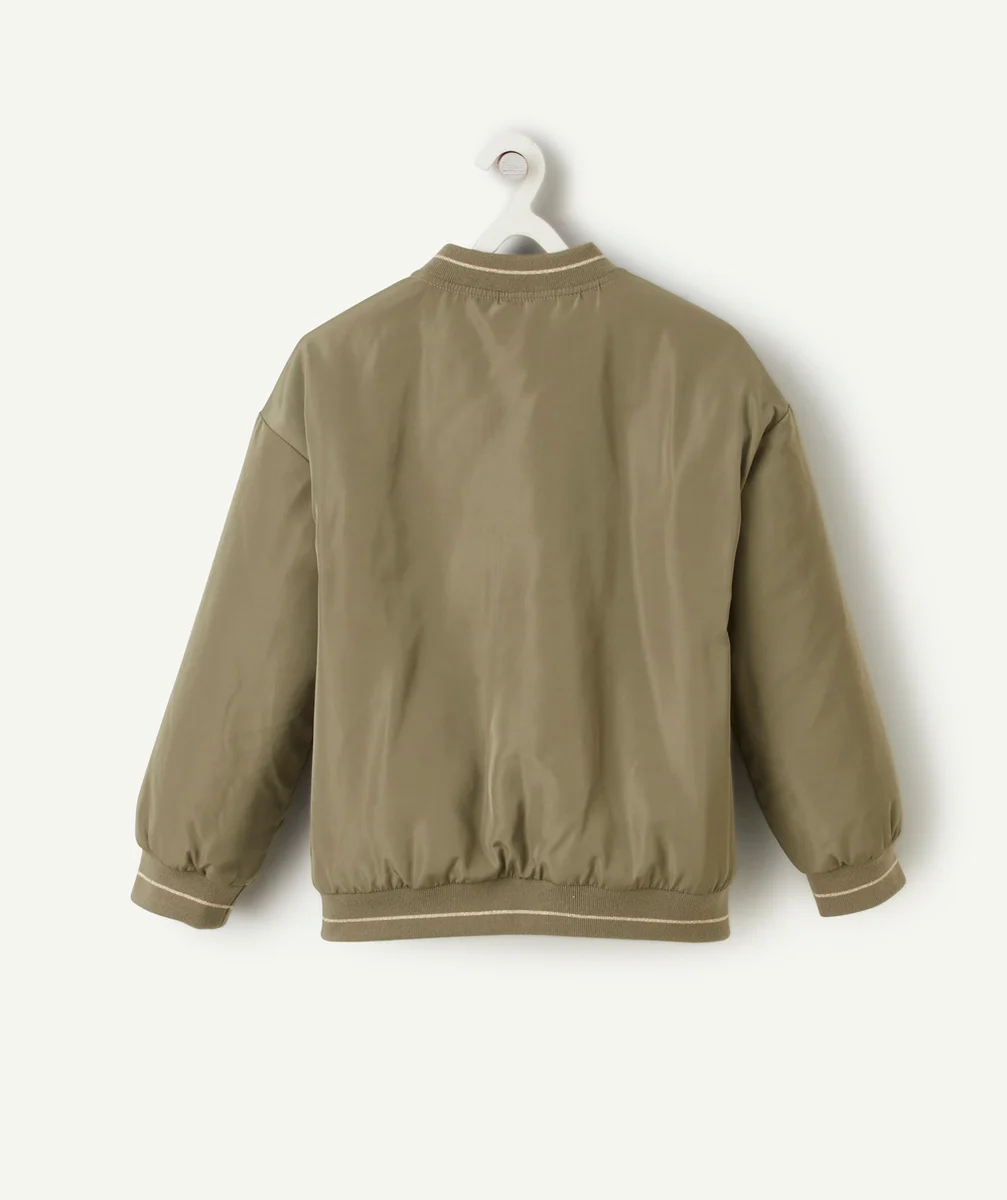 BOMBERS FILLE SATINÉ EN REMBOURRAGE RECYCLÉ KAKI ET PATCH EN BOUCLETTE