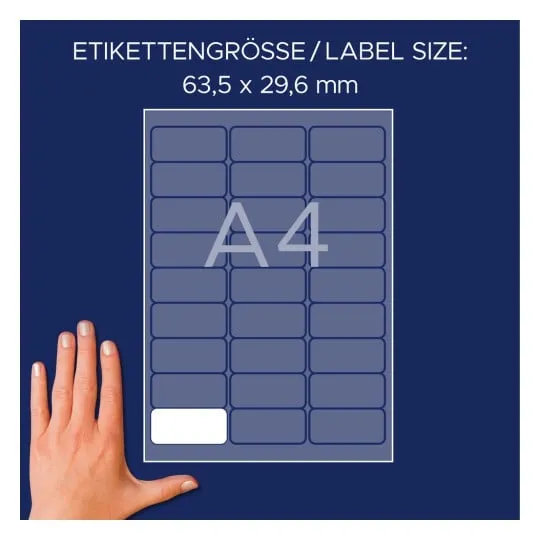 Kongresmærker Avery 63,5x29,6 mm hvid selvklæbende navneskilte - (20 ark x 27 stk.)