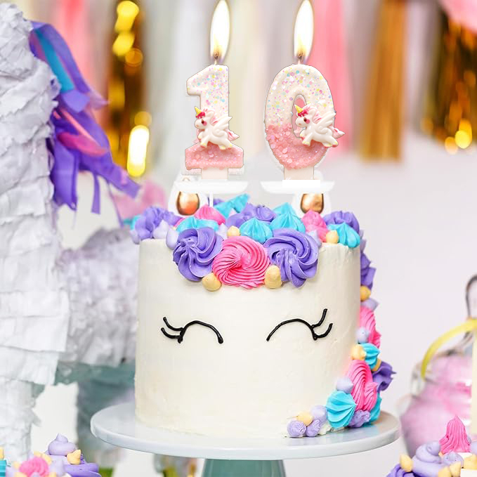 Zahlen Geburtstags Kerze Einhorn Kuchenstecker Happy Birthday Deko für Torten / Kuchen - Zahl 6 / Rosa