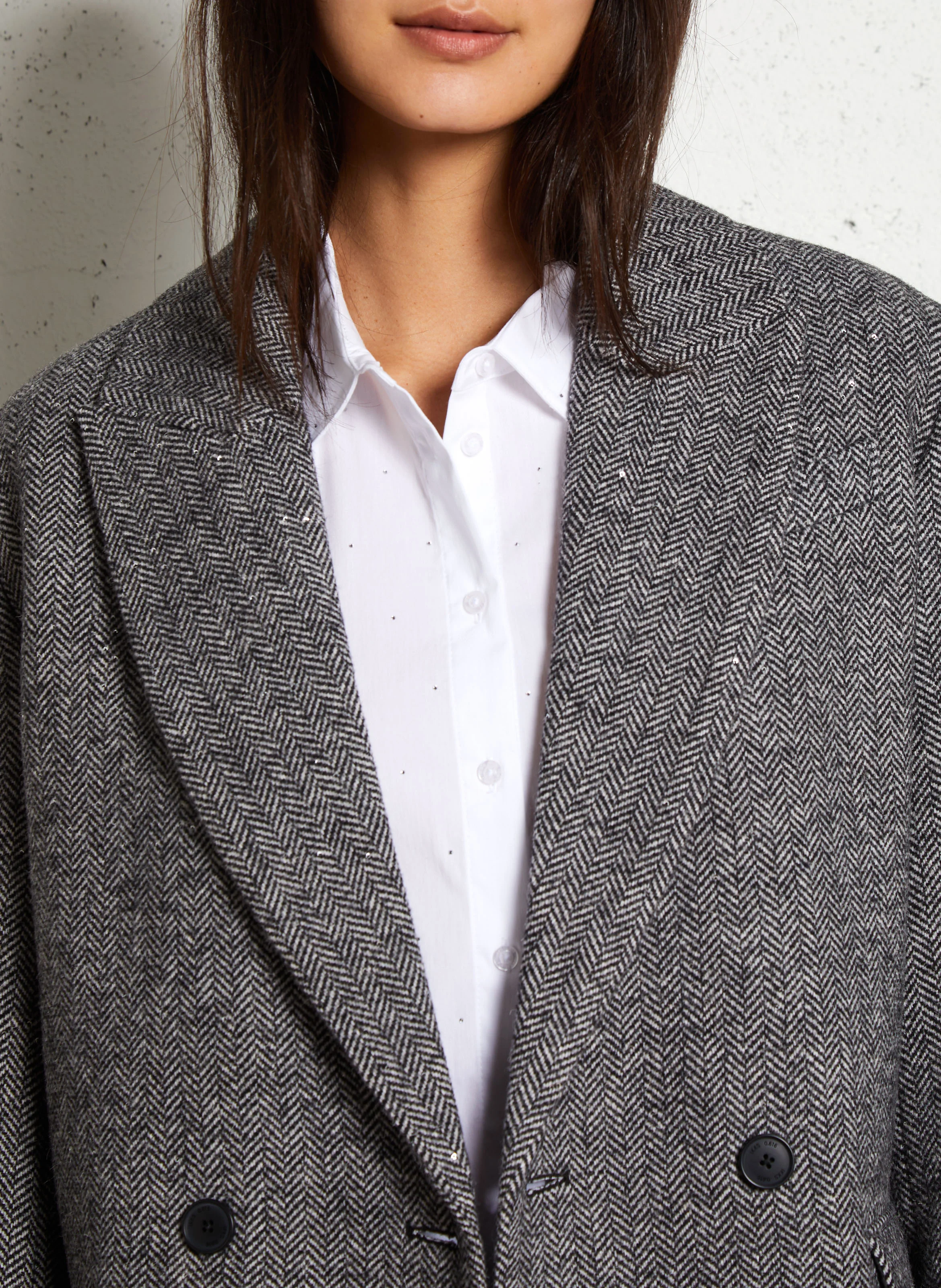 Manteau à chevrons en laine mélangée | Gris
