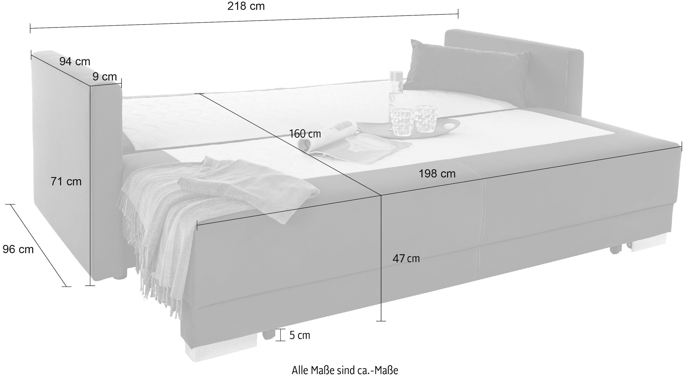 INOSIGN Schlafsofa »Berlin« mit Boxspringaufbau, Bettfunktion & Bettkasten, Dauerschlafsofa