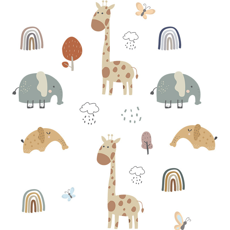 (57x30cm) Wandtattoo Kinderzimmer Aufkleber Home Deko Wandsticker - Elefant / Giraffe