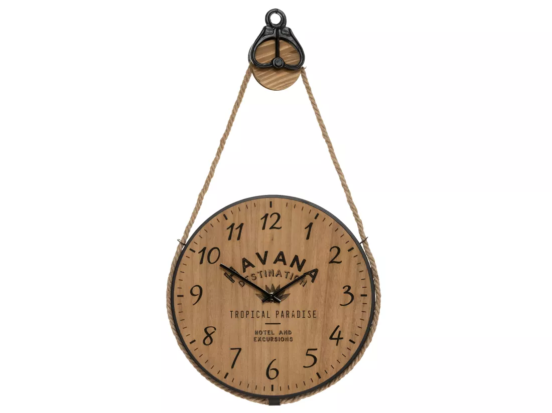 Pendule murale forme poulie en Bois et Métal D 40 cm
