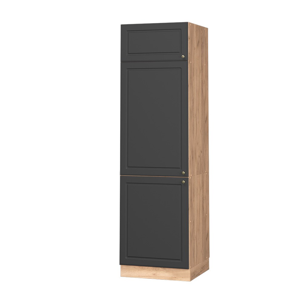 Vicco Kühlumbauschrank Küchenschrank Küchenmöbel Fame-Line Eiche Anthrazit-Gold Landhaus 60 cm Küche Einbauküche Blende Drehtür Einlegeboden Kühlschrank Küchenzeile