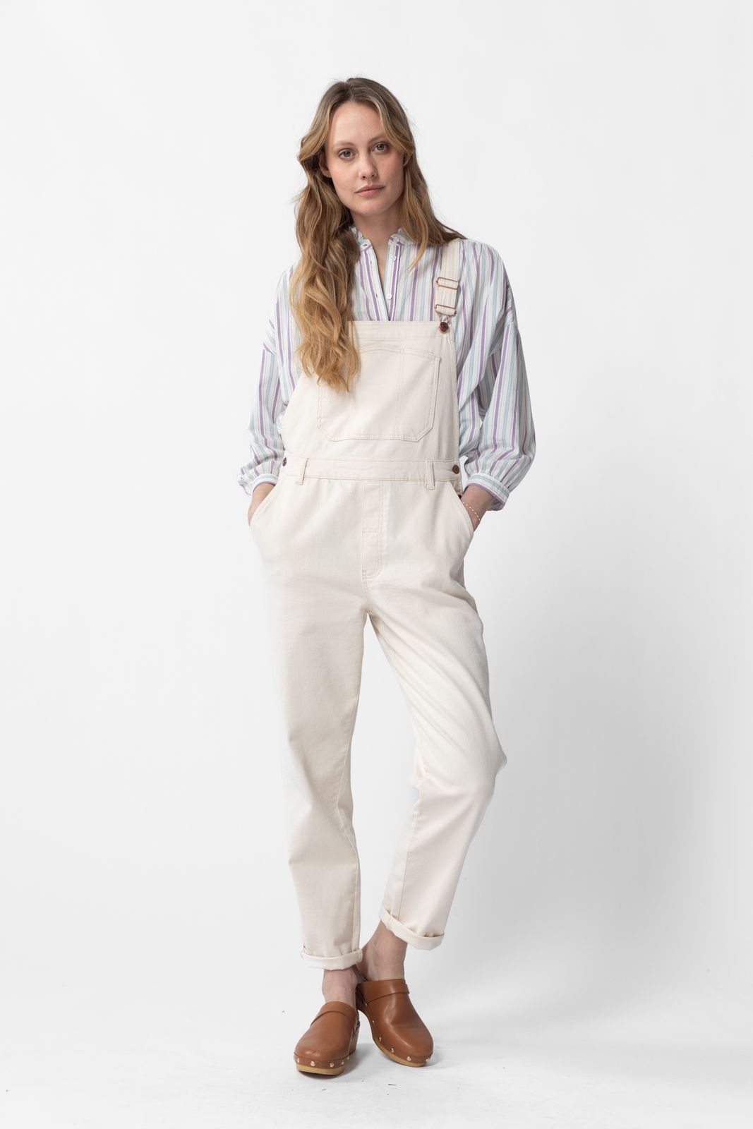 Witte denim tuinbroek met knopen
