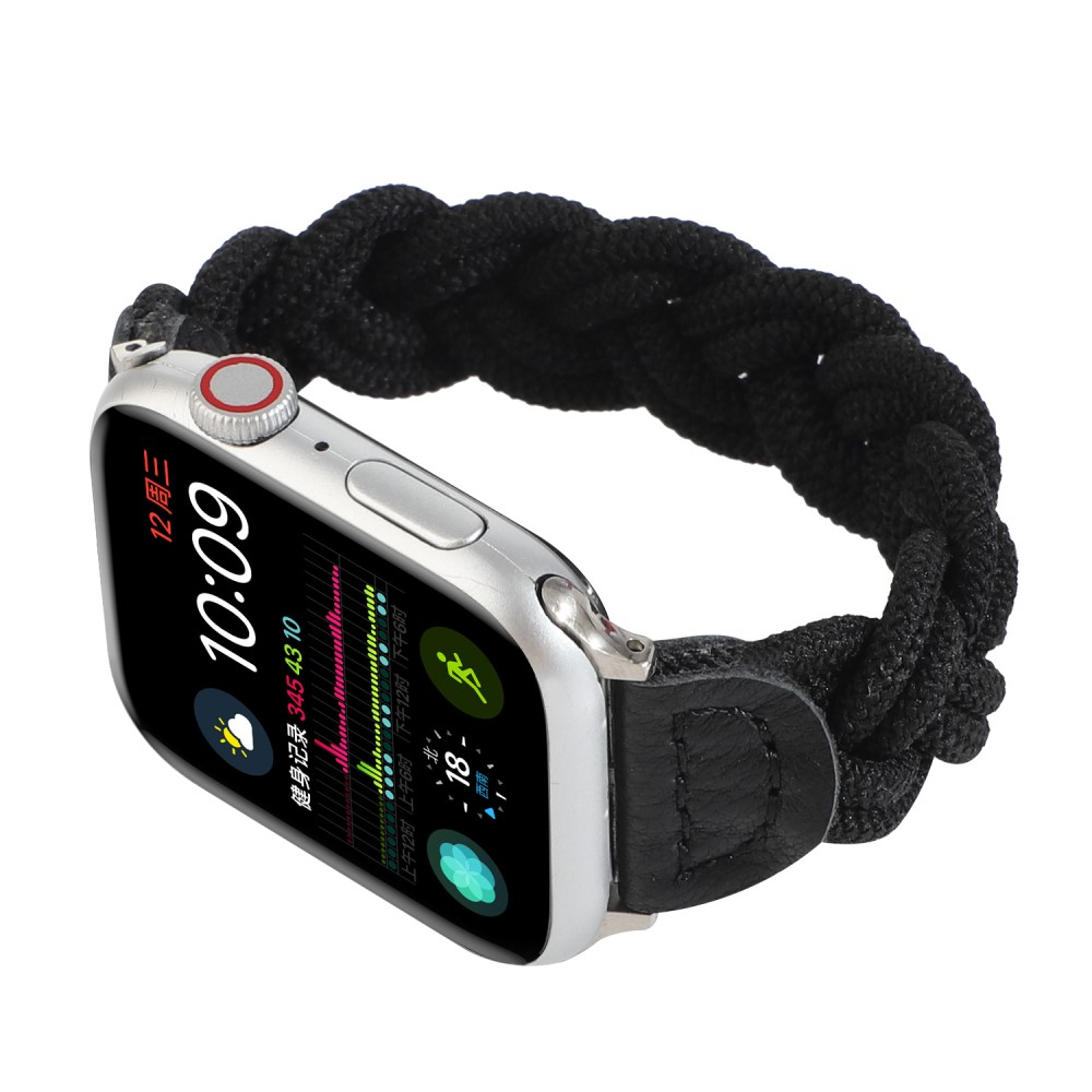 Apple Watch (42/41/40/38 mm) Elastisches Geflochtenes Nylon Gummi Armband Armreif (Gelenkumfang 170 - 200mm) - Schwarz