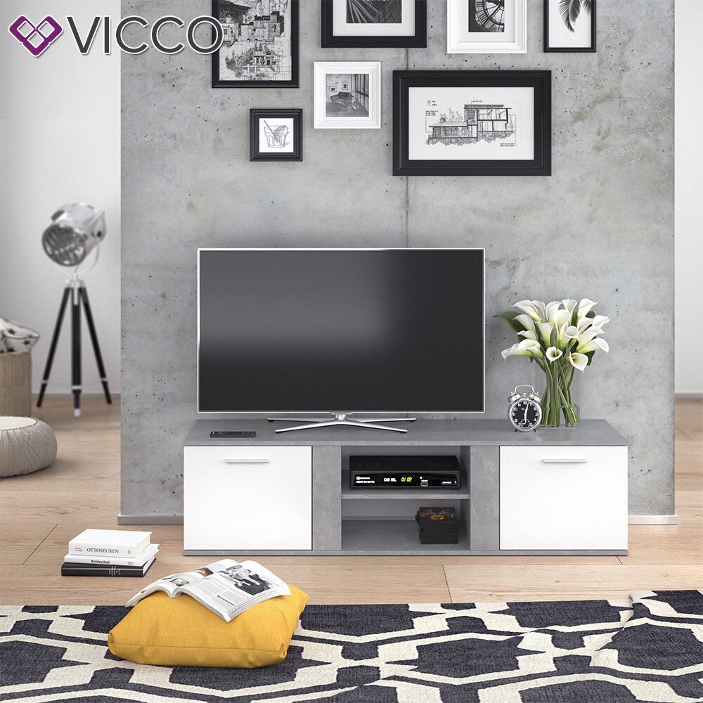 Vicco TV Lowboard Novelli Fernsehschrank Sideboard Fernsehtisch Weiß Beton