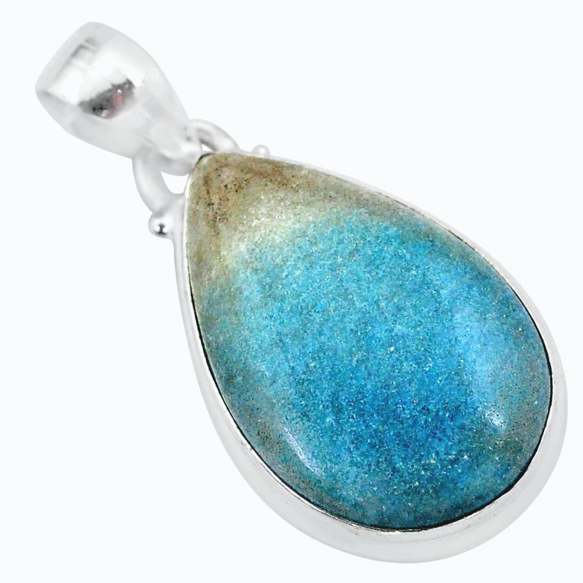 Pendentif en argent goutte en quartz bleu à dumortiérite + chaine 2,5cm gxi321