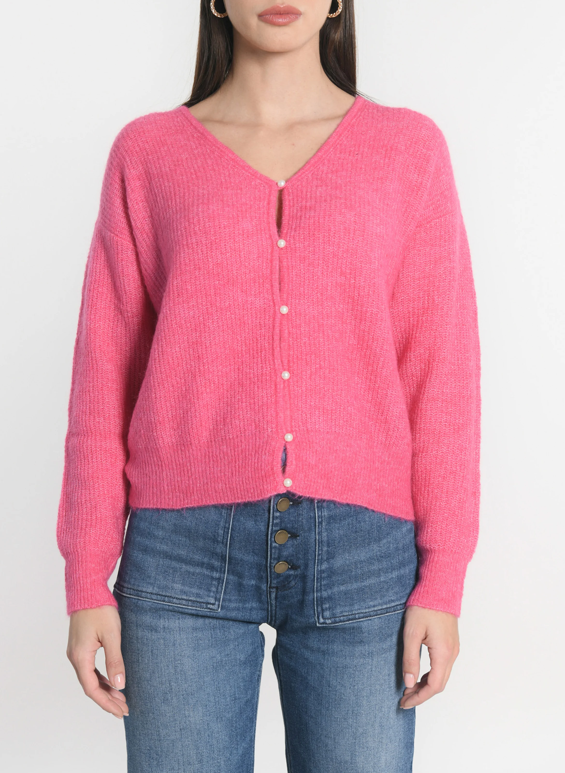 SOLANGE - Gilet court en maille| Rose