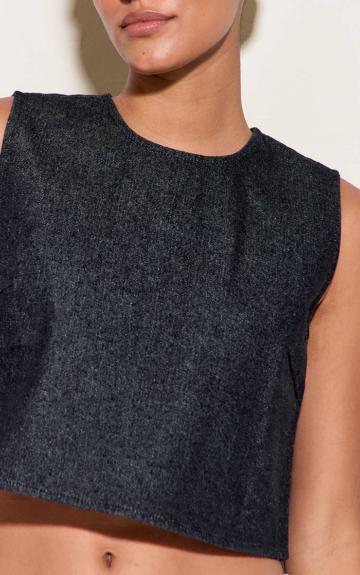 Raw Indigo Wash Haut En Denim Boxy À Col Rond