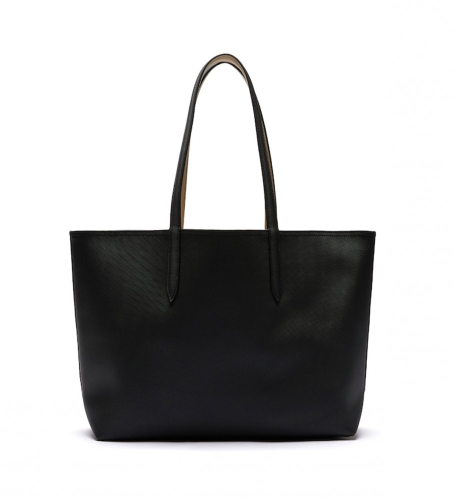 Bolsa Lacoste Anna reversível bicolor, bege e preta - 35x30x14cm -