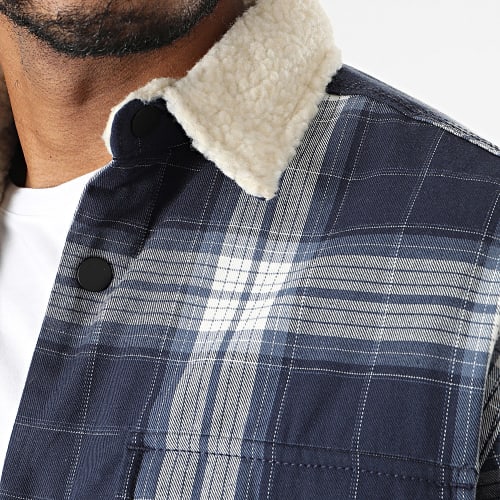 Veste A Carreaux Col Sherpa Darren Bleu Marine