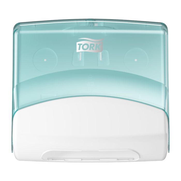 Tork 654000 Gevouwen Reinigingsdoek Dispenser Wit en Turquoise W4, Wandmontage (654000)