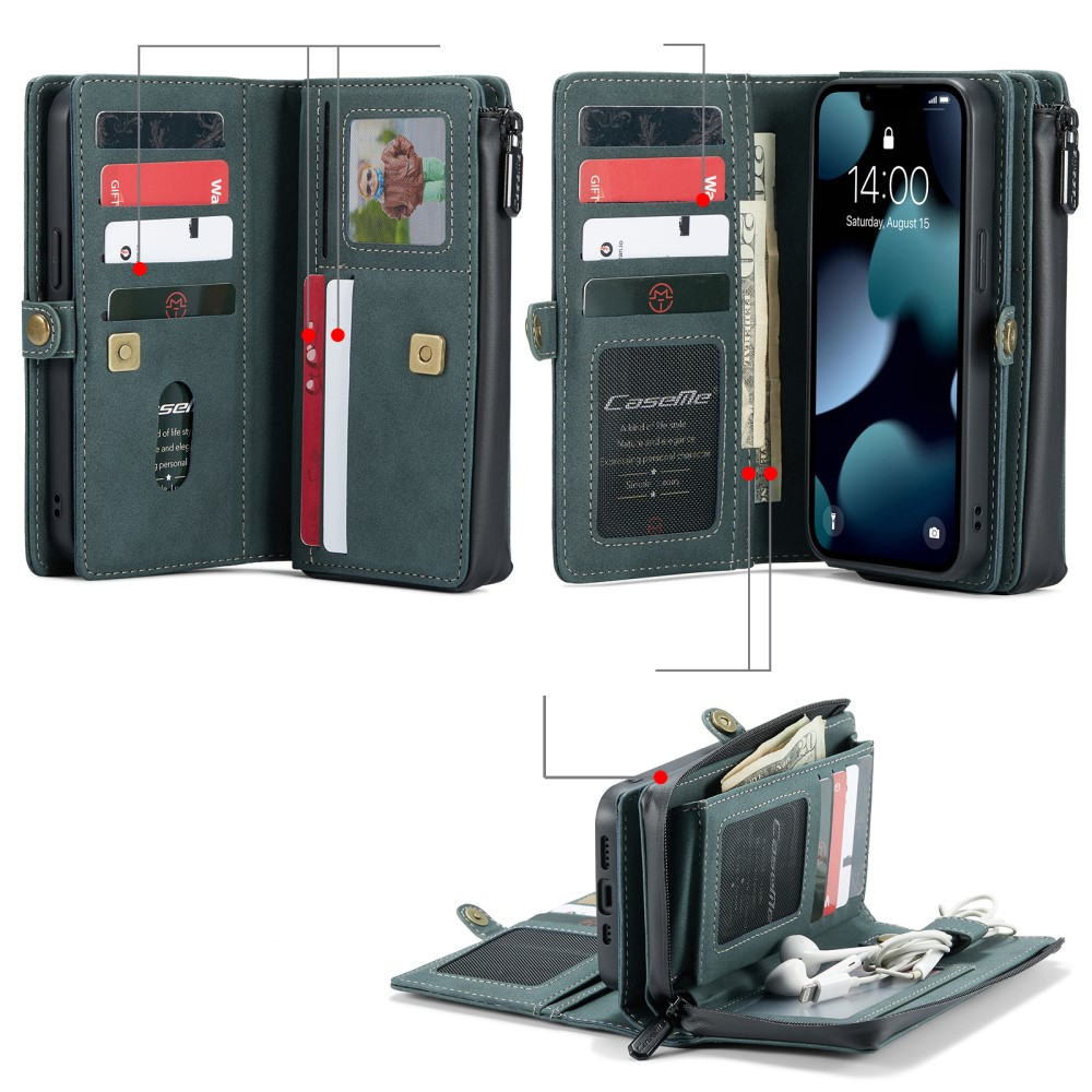 iPhone 13 Pro 3in1 Leder Tasche   Magnet Hardcase Karten Etui - Blau / Grün