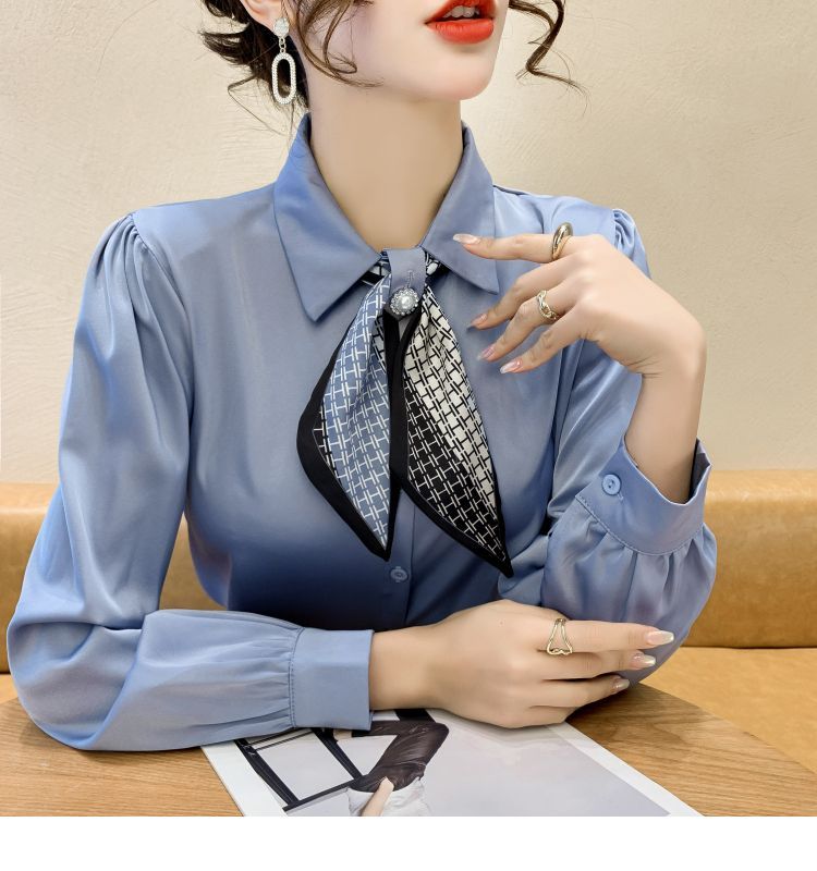 Dragan Pulse - Blouse van chiffon met lange mouwen en strikhals