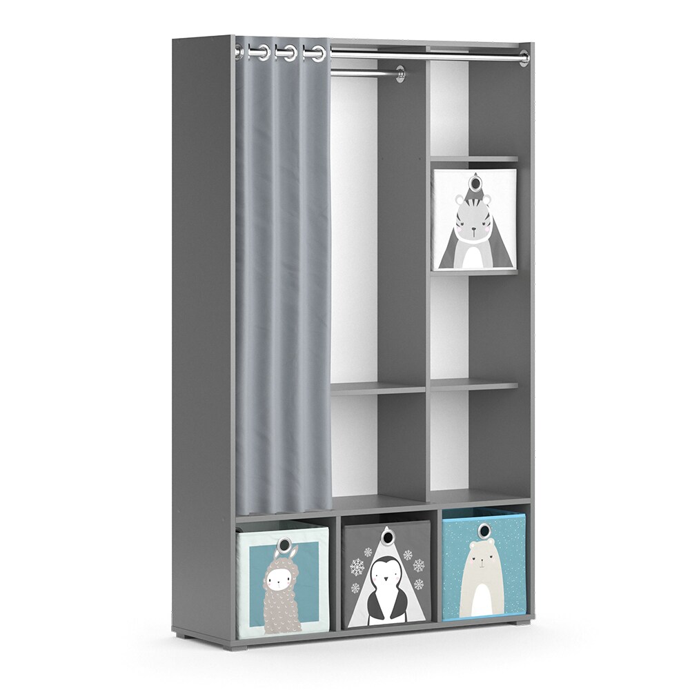 Vicco Kinderkleiderschrank Kinderzimmerschrank Kindergarderobe Luigi Grau Faltbox 106 x 178 cm modern Schrankregal Jugendzimmerschrank Organizer Vorhang Kleiderstange Fächer Aufbewahrung Spielzeugablage