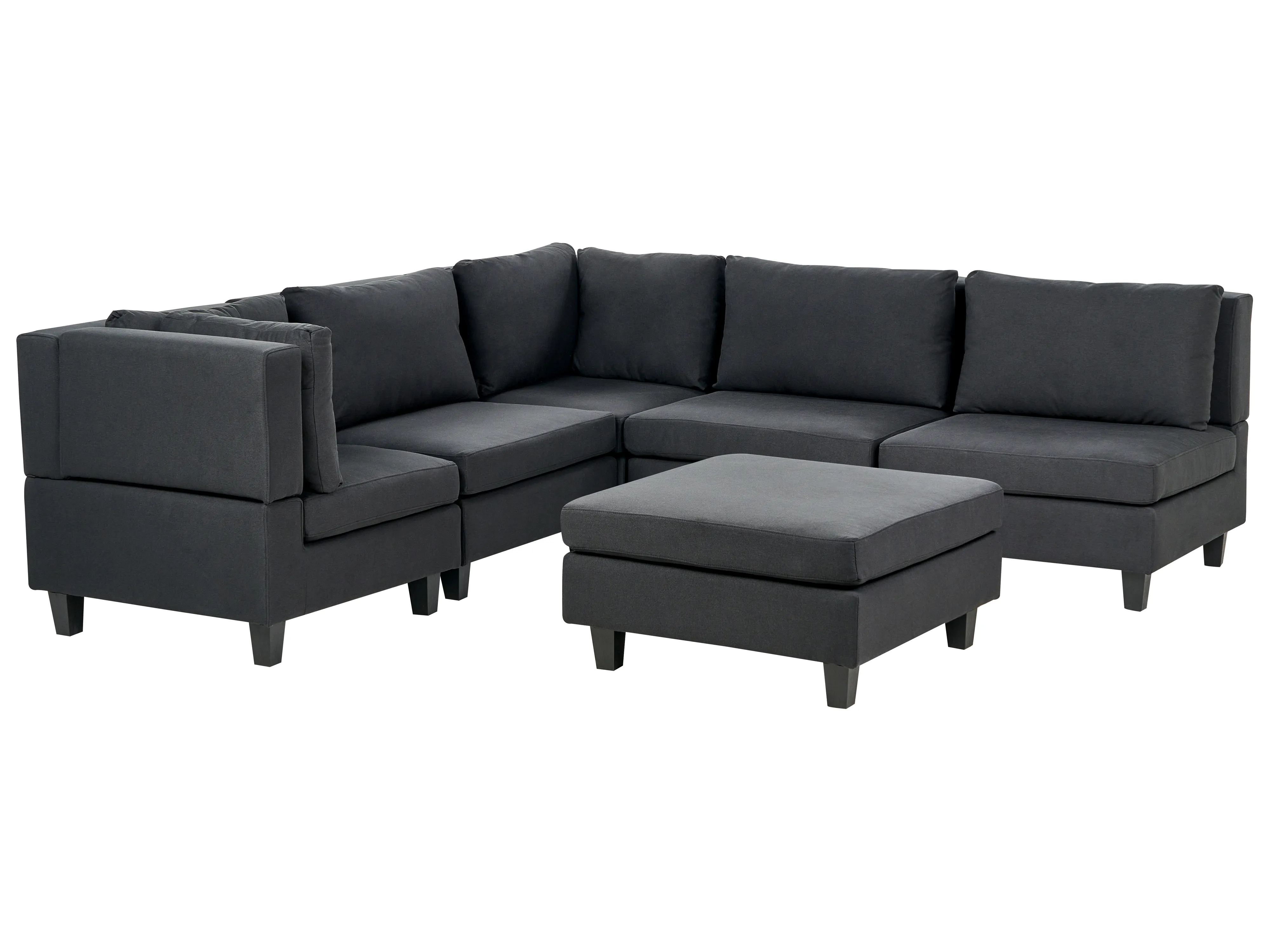 Modulaire hoekbank 5-zits UNSTAD Stof Zwart met ottomaan rechtszijdig