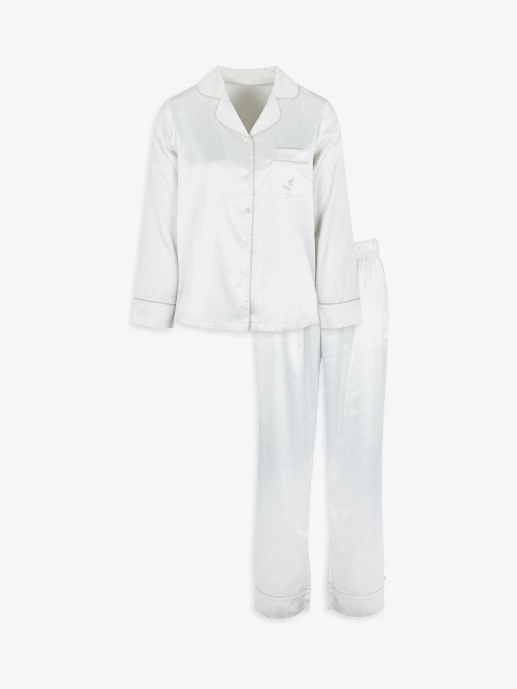 Crème - The Little Tailor Satijnen Pyjama met Knoopsluiting voor Kerstmis