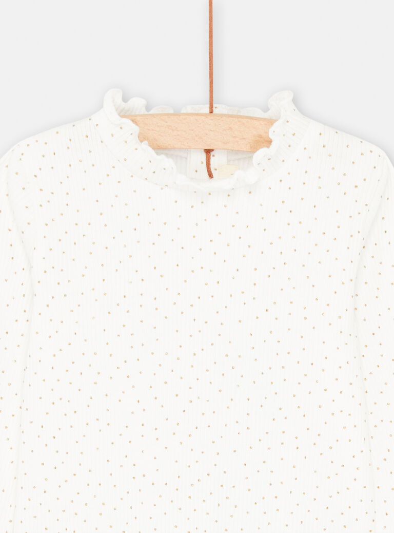 Sous-pull écru à col à volants pour bébé fille