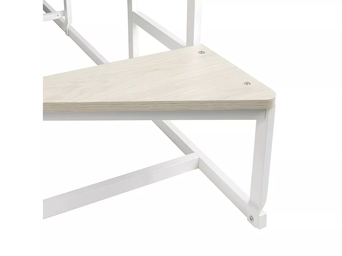 Lit mezzanine avec sommier + escalier en tissu gris clair, métal blanc et mélamine imitation chêne - grand couchage 140x190 cm - DOCKLAND