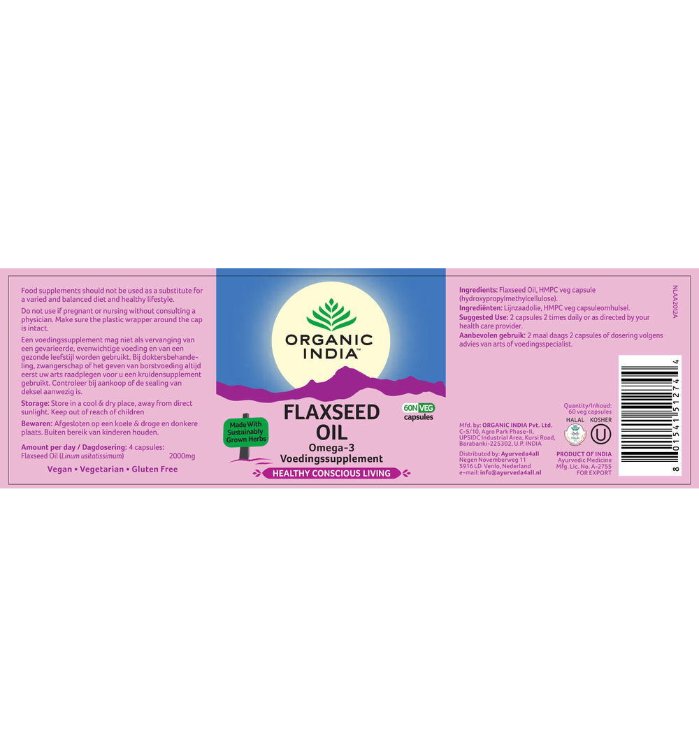 Organic India Flax Seed Oil Vegan (60 capsules)