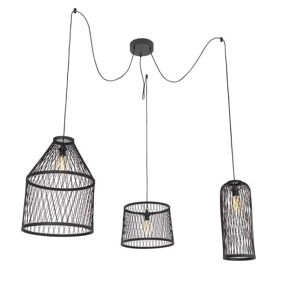 Qazqa hanglampen buiten calamus zwart e27