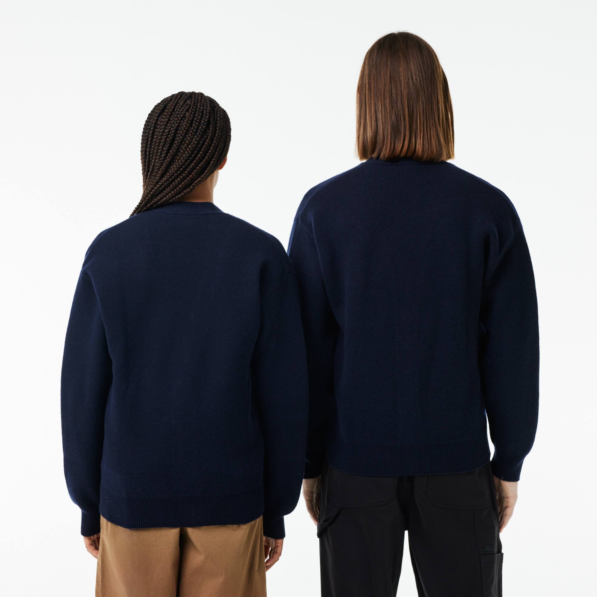 Cardigan double face laine et coton avec crocodiles iconiques Pullovers - Bleu - Lacoste - Unisex
