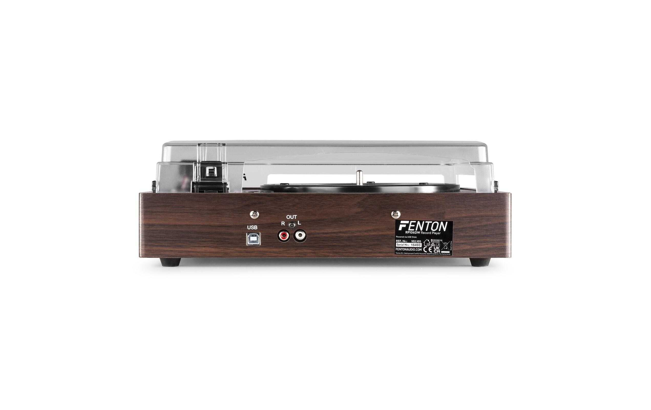 Plattenspieler RP106DW DunkelbraunHandgefertigter Plattenspieler aus Holz mit zwei eingebauten Lautsprechern