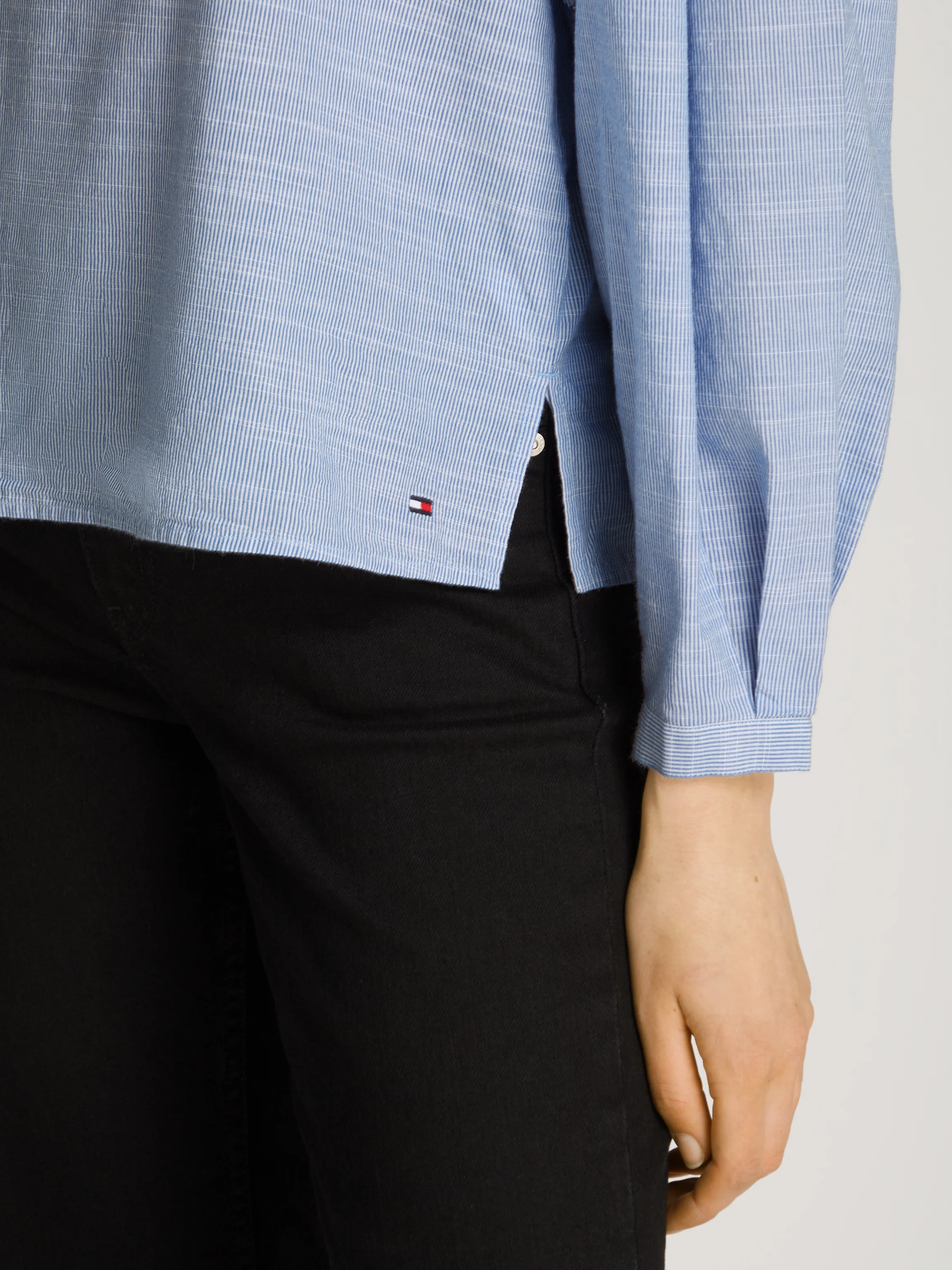 Blouse droite en coton bio rayé | Bleu